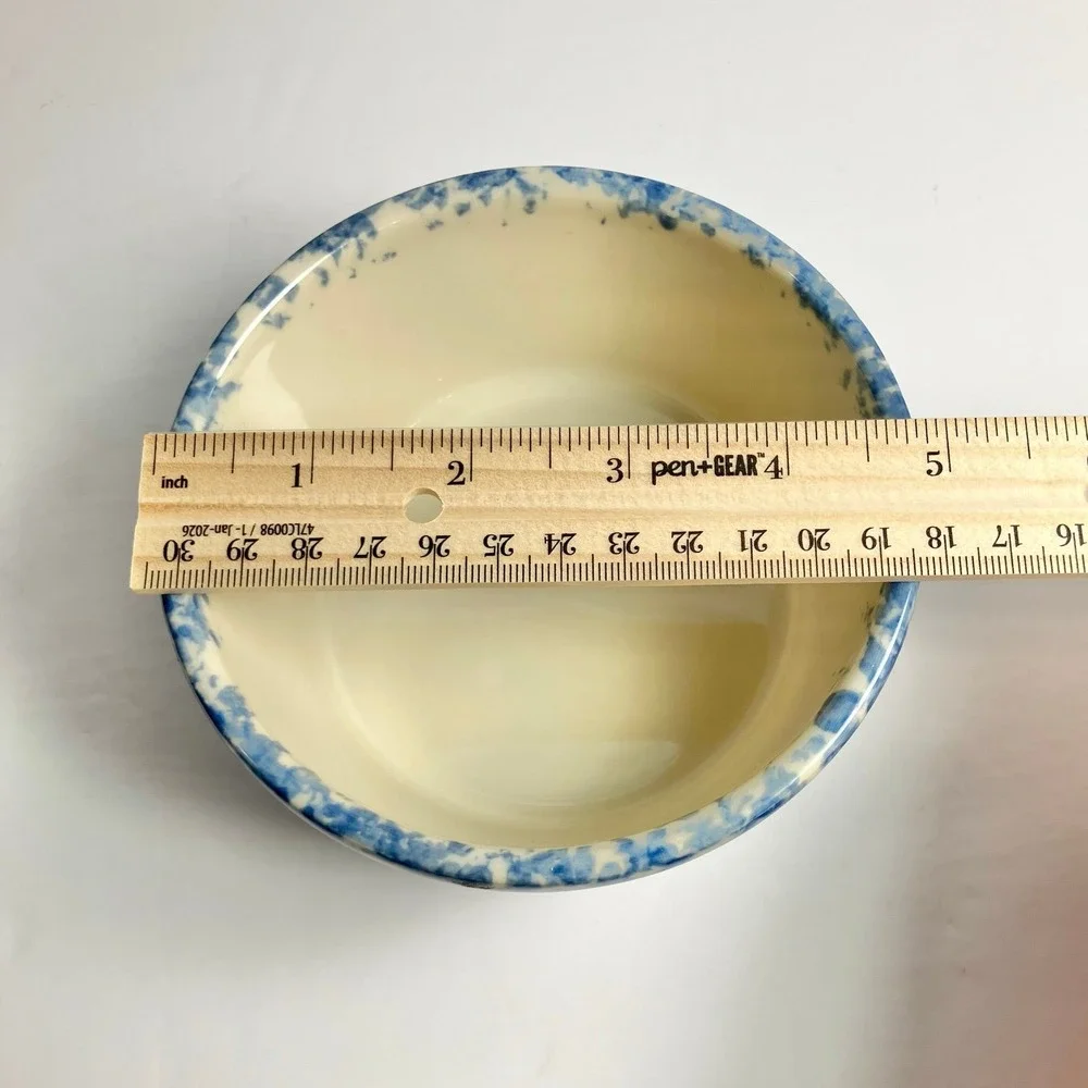 Workshops of Gerald Henn, Roseville Blue Spongeware Butter Dish with Wooden Lid